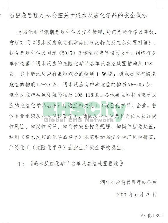 《遇水反應化學品名單及應急處置措施 》 (1)